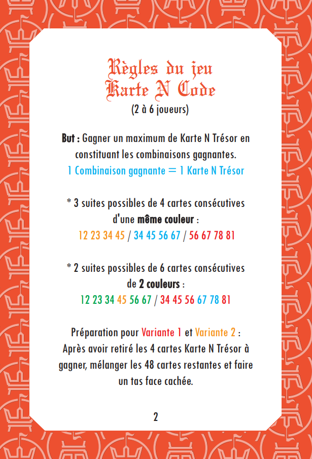 règle du jeu de cartes de trésors Karte n Code